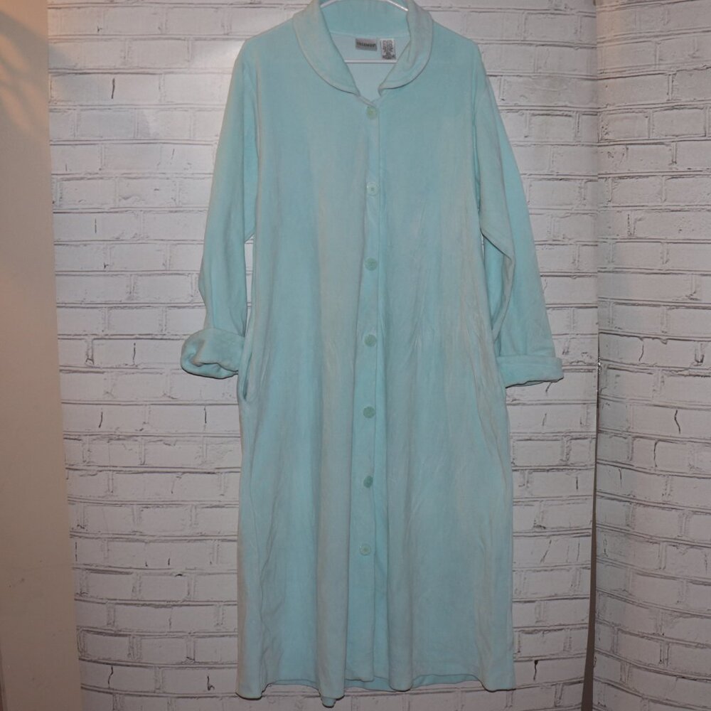💙 Delicates Heavy Cozy Lounge Robe · Light Blue Button‑Front · Size M